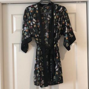 VS black floral satin kimono